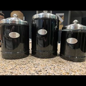 Capriware Kitchen Canisters set, hi-gloss ceramic with stainless steel lids.